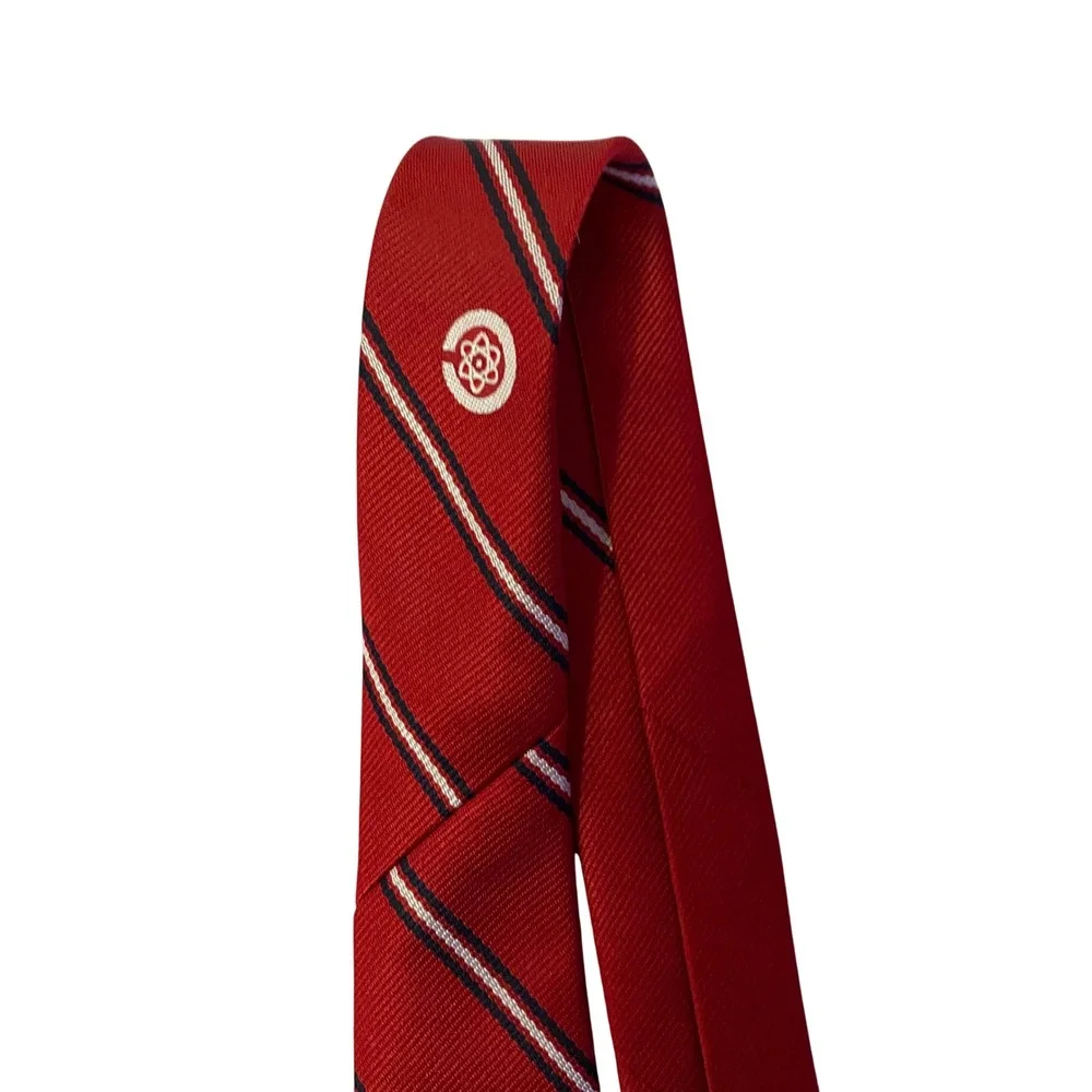 The Competitor Necktie Mens OS Red Excellent‎ Striped Atomic Logo USA Made